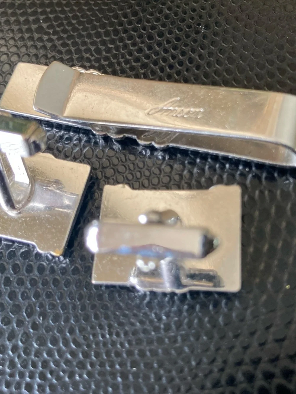 Vintage Anson Silver Tone Tie Bar & Cufflinks Set Rhinestone Formal Menswear